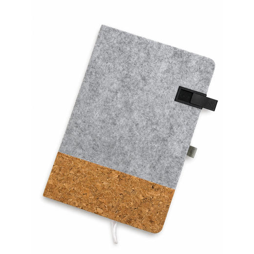 Business set: A5 RPET notebook with cork + USB drive